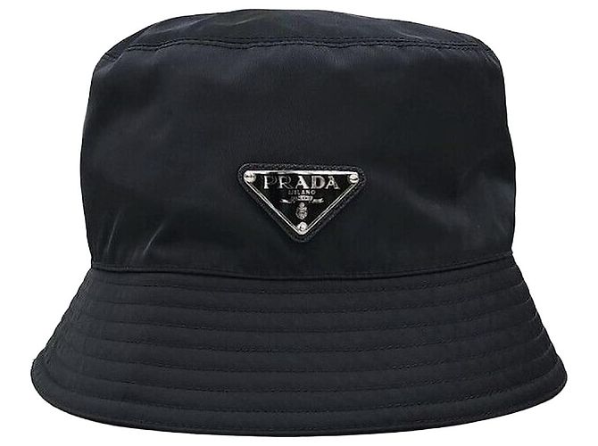 Prada Triangle Logo Nylon Bucket Hat Black