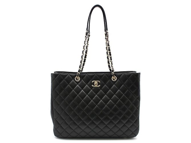 Chanel Bolso de hombro shopper Timeless en piel de cordero negra y dorada Negro