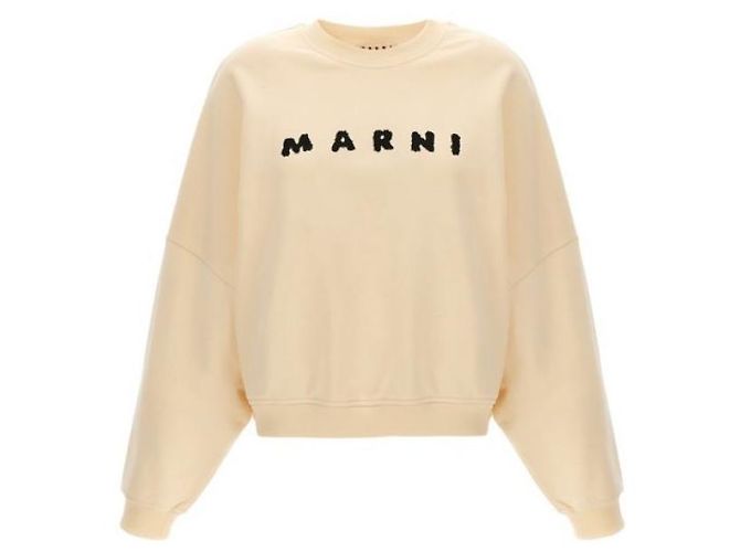 Marni Baumwoll-T-Shirt mit Rundhalsausschnitt und Logo-Print Weiß
