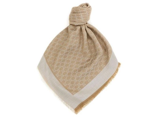 Gucci Sciarpa in seta e lana Marrone 
