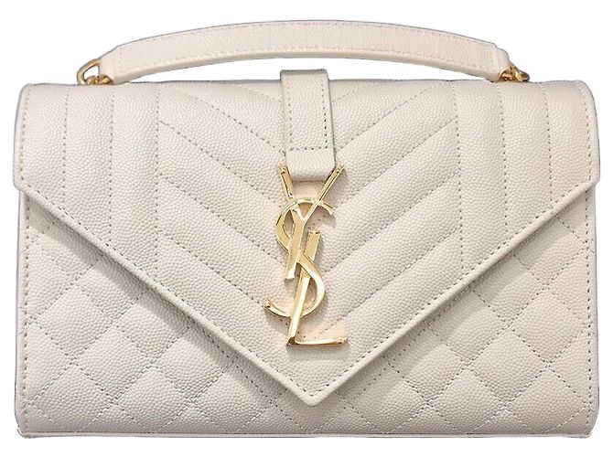 Saint Laurent Bolsa de Ombro com Corrente Monogram Branco
