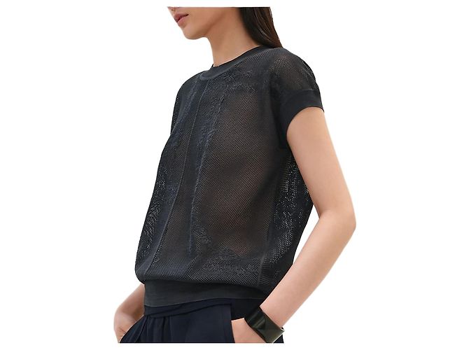 Hermès Kurzärmeliger Strick-Short En Desordre Fleurs Schwarz