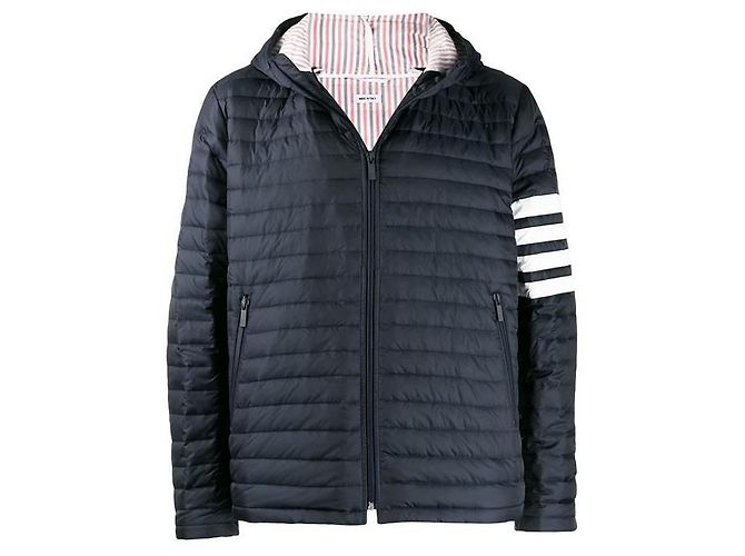 Thom Browne Diagonal Armband Hooded Lightweight Down Jacket Black