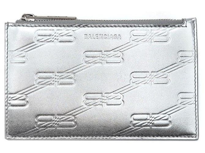 Balenciaga Monogram Embossed Card Holder Silvery