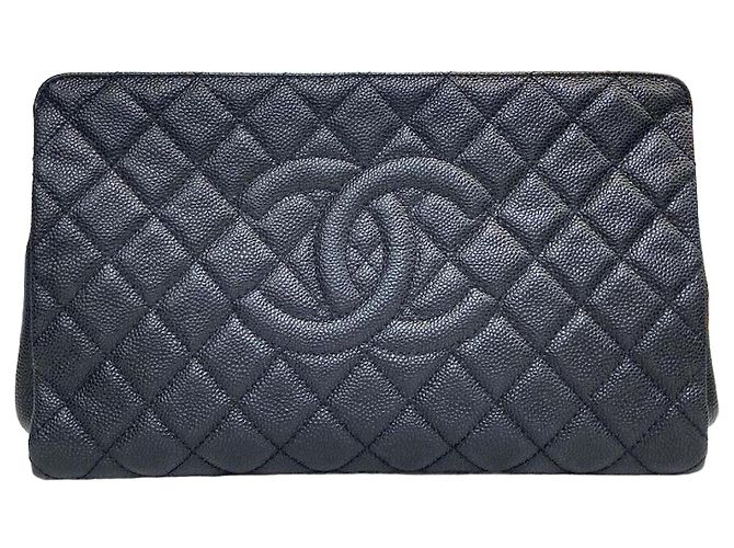 Chanel Caviar Timeless CC Logo Clutch Bag Black