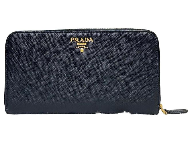 Prada Saffiano Vitello Gold Metal Long Wallet Black