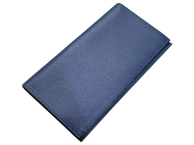 Hermès Citizen Twill Silk Long Wallet Navy Stamp Blue
