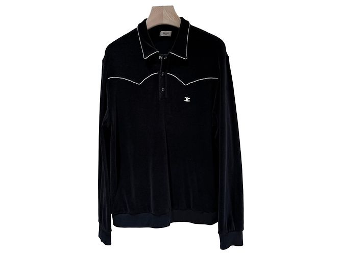 Céline Triope Polo-Shirt mit Samtkragen XL Mehrfarben