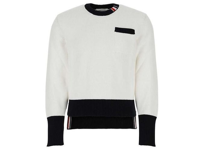 Thom Browne Three Stripe Pocket Knit Silvery