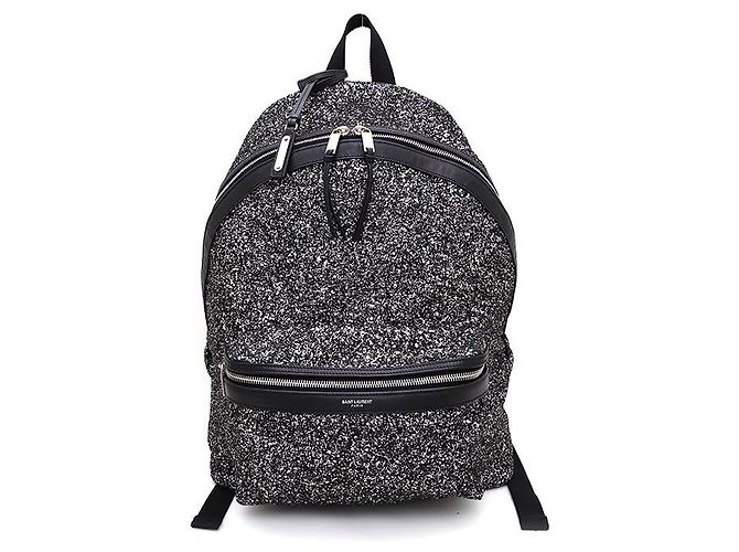 Saint Laurent Sac à dos City Classique à Paillettes Noir