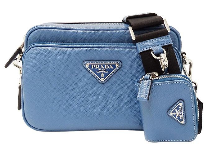 Sac à main en cuir Saffiano bleu clair Prada