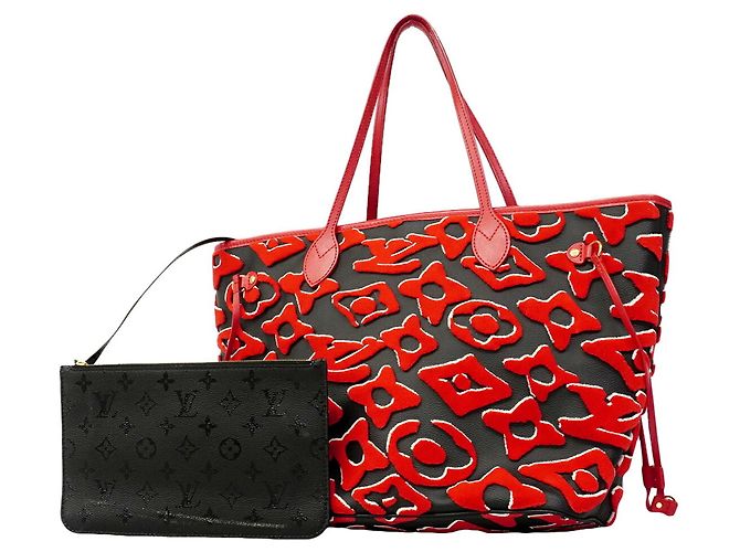 Neverfull Sac cabas Louis Vuitton Monogram Tuftage Noir Rouge