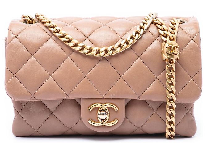Chanel Marrom Small Quilted Lambskin Pillow Crush Flap Carne
