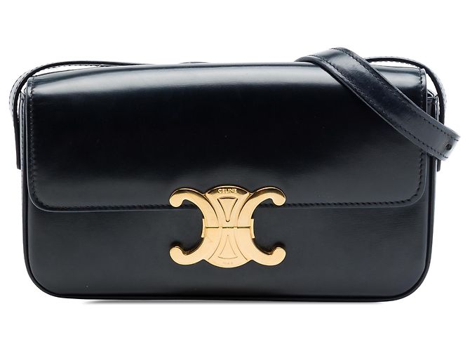 Céline Borsa a tracolla Celine Triomphe Claude in pelle di vitello lucida nera Nero