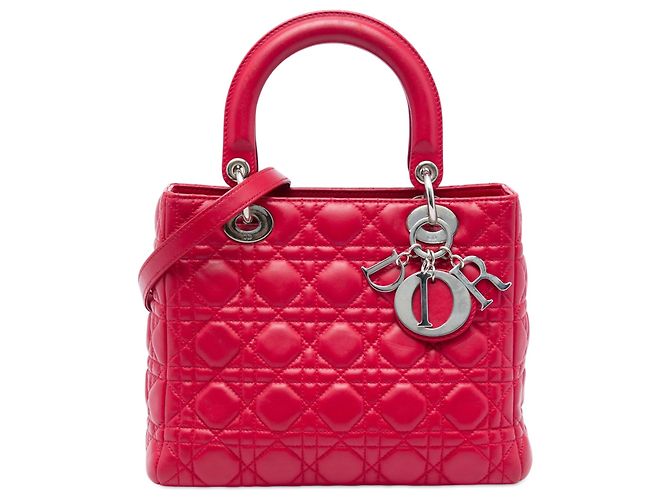 Lady Dior em couro de bezerro cannage vermelho, tamanho Medium