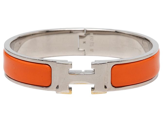 Hermès Clic H Armband aus Emaille Orange schmal PM