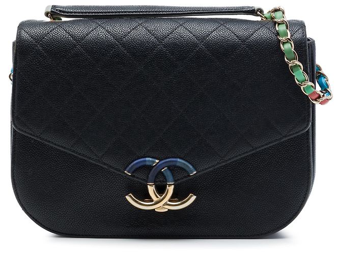 Chanel Black Paris Cuba Medium Quilted Caviar Thread Around Flap Noir