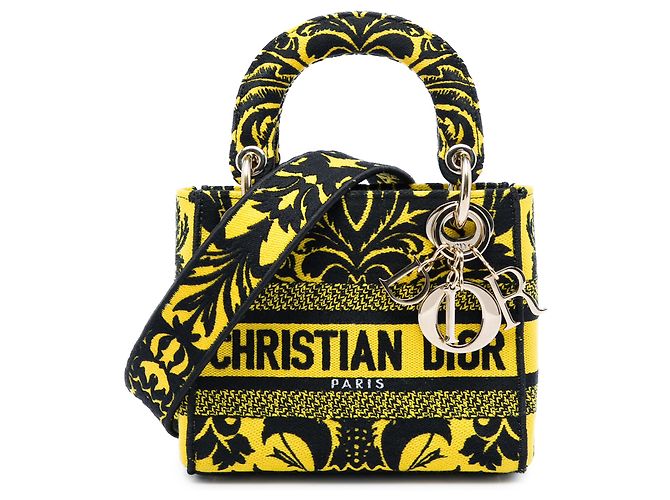 Lady D Lite Petites Fleurs en toile brodée jaune Dior