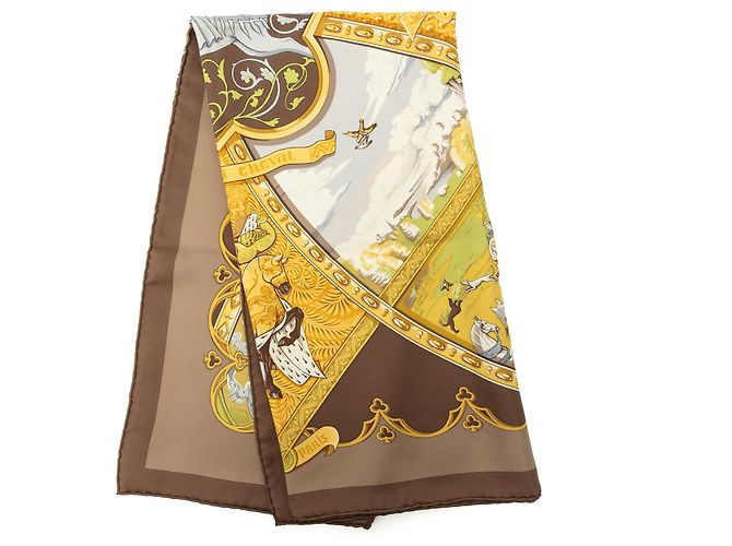 Lenço de seda Hermès La Vie a Cheval marrom 90