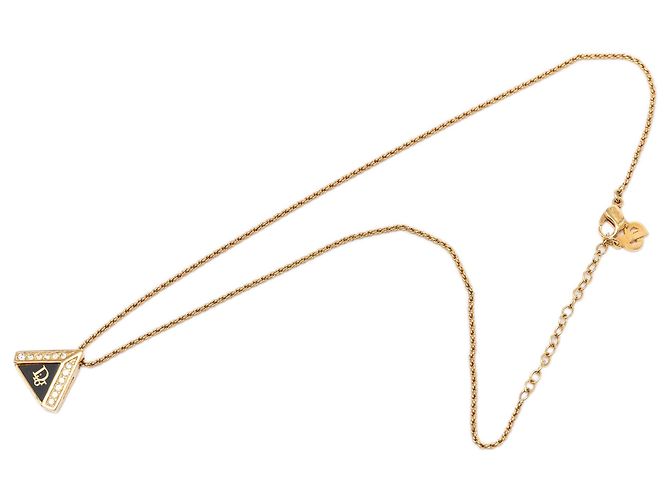 Collier Dior Gold avec logo triangle en émail et strass plaqué or