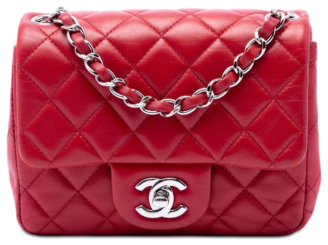 Chanel Red Mini Square Classic Lambskin Single Flap Rot
