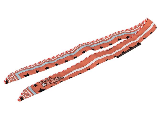 Lenço Twilly de seda Hermès Orange Candy Doll Laranja Pescaria