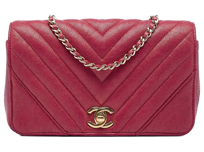 Chanel Pink Small Chevron Iridescent Caviar Statement Flap Rosa