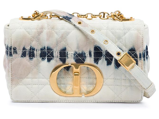 Dior White Small Tie Dye Denim Caro Crossbody Blanc Blanc cassé