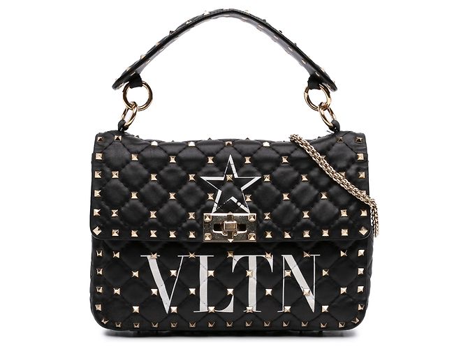 Borsa Valentino Black Medium Lambskin VLTN Rockstud Spike Nero