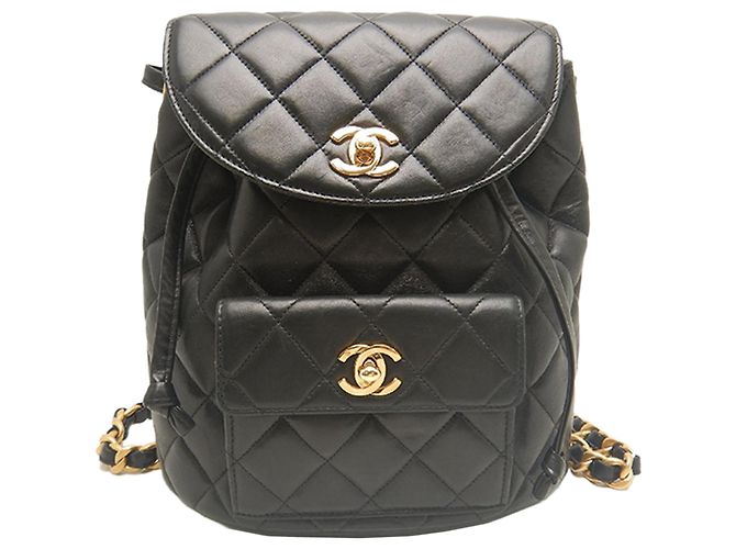 Chanel Black Medium Quilted Lambskin Duma Backpack