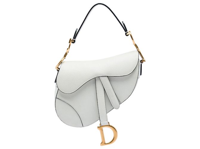 Borsa Saddle Dior bianca in pelle di vitello granulata Bianco