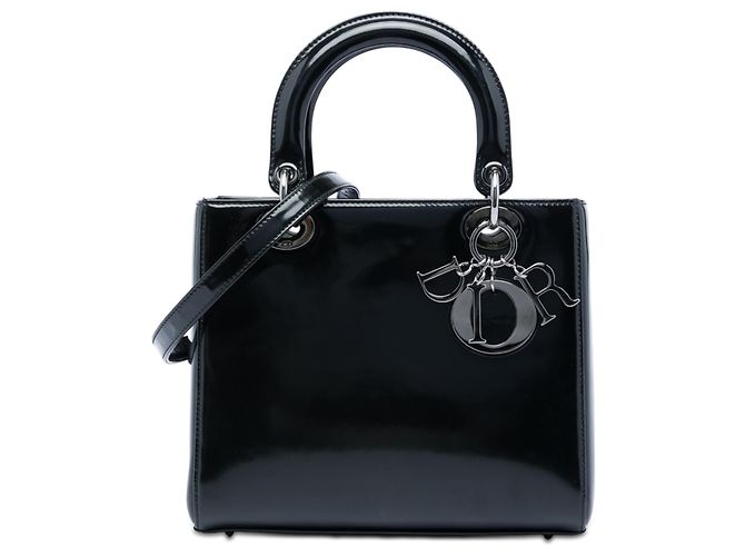 Lady Dior en cuir verni noir, taille Medium