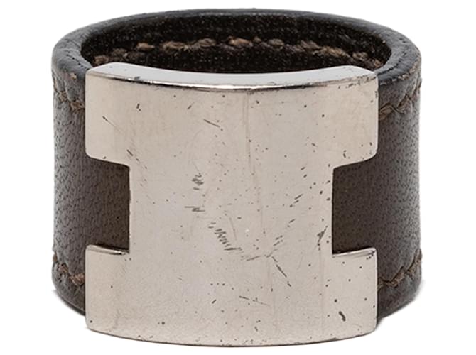 Hermès Brown Swift and Palladium Plated Lurie Ring 