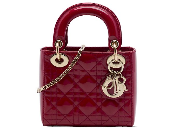 Lady Dior mini en charol cannage rojo Roja Burdeos