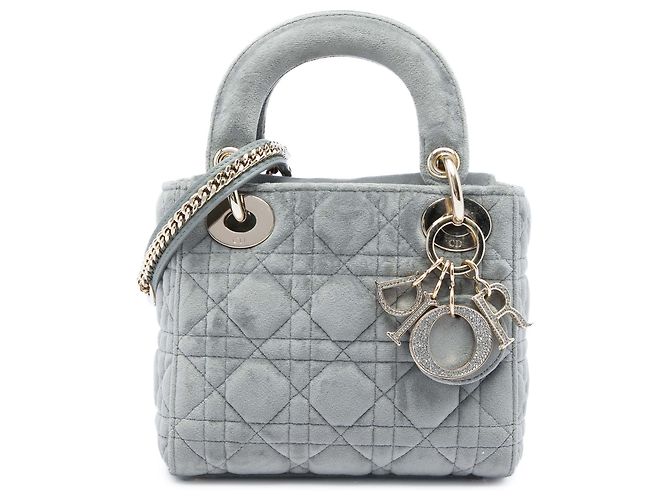 Lady Dior Mini aus grauem Cannage-Samt Dior Braun