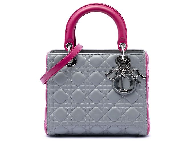 Dior Gray Medium Bicolor Lambskin Cannage Lady Dior
