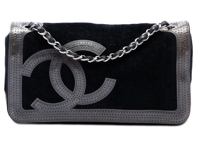 Borsa a Spalla Chanel Black Terry Cloth CC Sport Line Nero