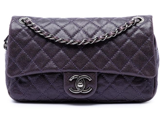 Chanel Purple Medium Quilted Iridescent Caviar Easy Flap Violet Violet foncé