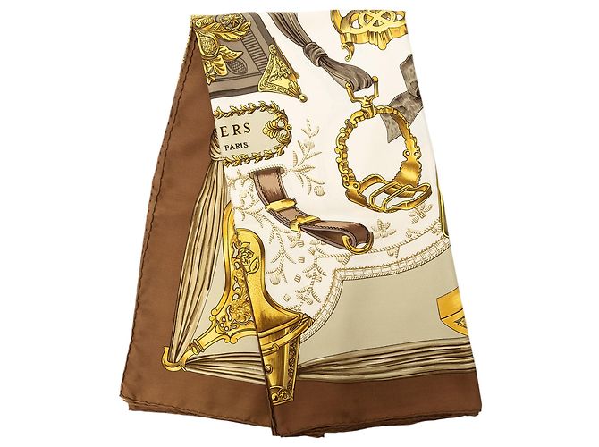 Sciarpa in seta Hermès Beige Etriers 90