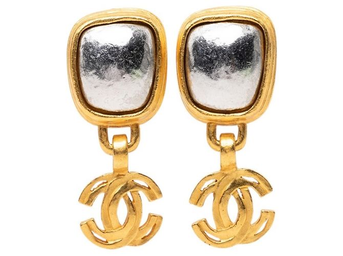 Timeless Orecchini Chanel Coco Mark Vintage Square Swing Argento D'oro