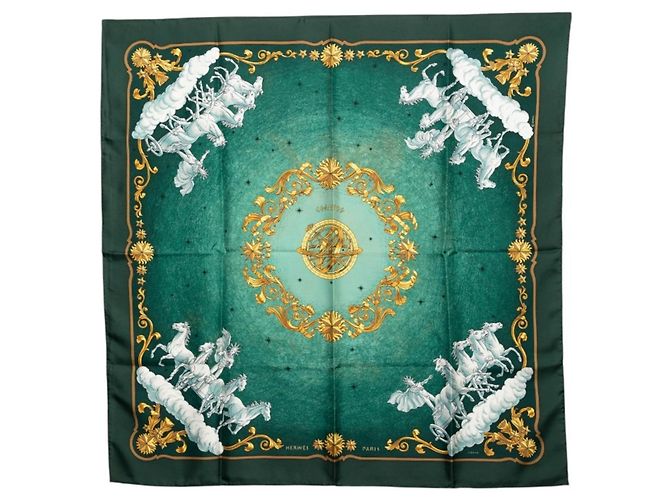 Hermès Lenço Hermes Carre 90 COSMOS Branco Verde Amarelo