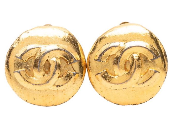 Pendientes redondos vintage Chanel Coco Mark Dorado