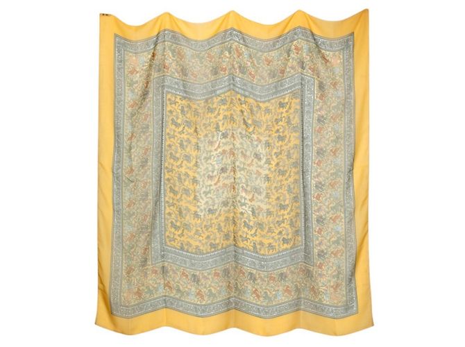Hermès Hermes Carre 140 CHASSE EN INDE Pañuelo Multicolor Amarillo