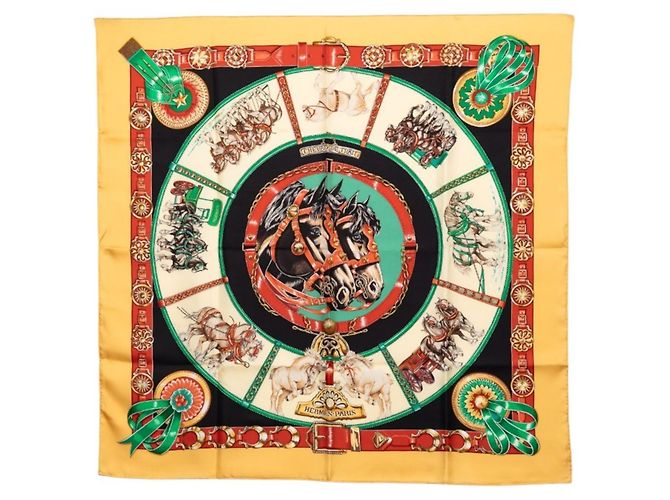 Hermès Hermes Carre 90 CHEVAUX DE TRAIT Pañuelo Multicolor Amarillo