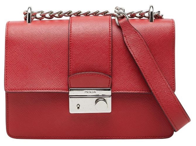 Saffiano Prada Chain Shoulder Bag Red