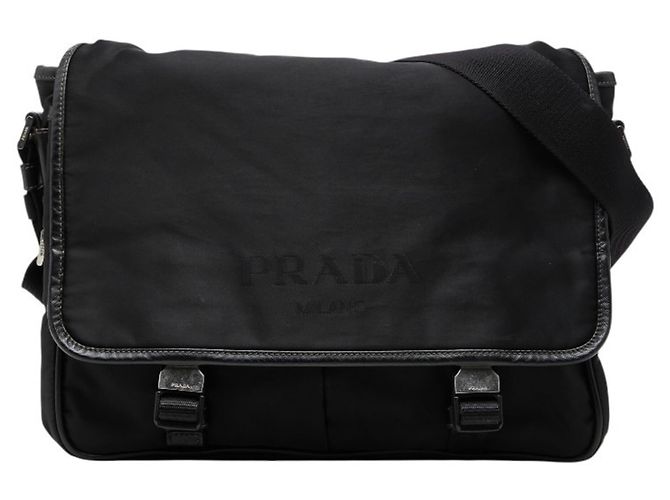 Borsa a tracolla e messenger con placca logo Triangle di Prada Nero