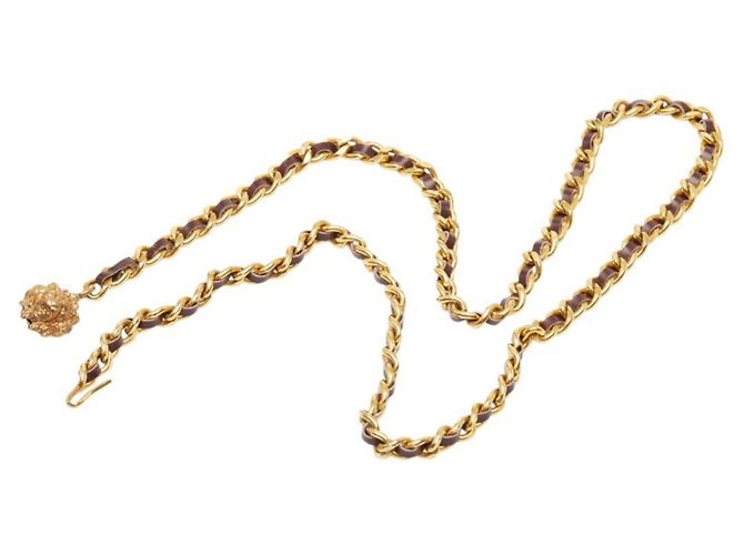 Cinturón de cadena de cuero chapado en oro Chanel Dorado