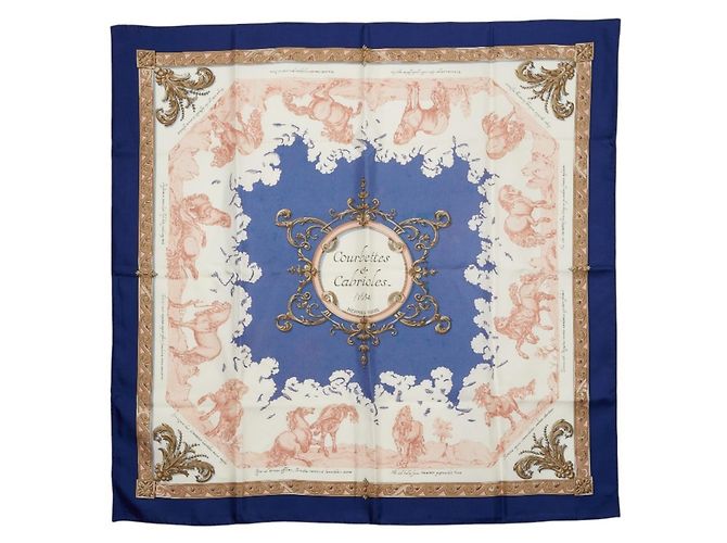 Hermès Sciarpa Hermes Carre 90 Courbettes et Cabrioles Bianco Blu