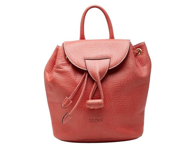 Loewe Red Embossed Leather Flap Backpack