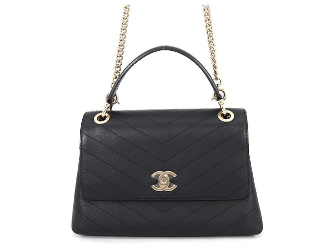 Borsa Chanel Chevron Coco Mark Nero D'oro